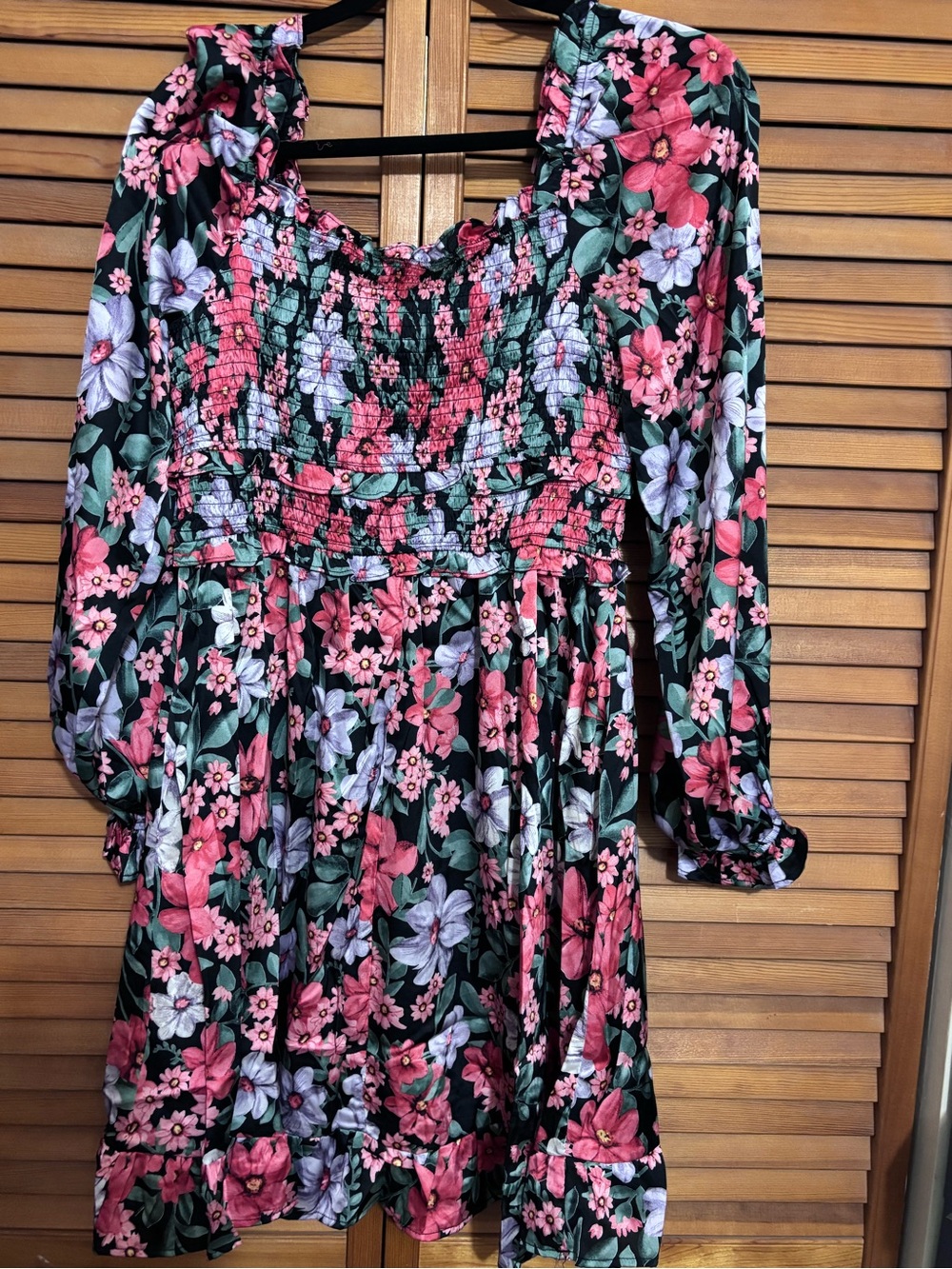 Umgee Black Floral Long-Sleeve Mini Dress - Picture 7 of 8